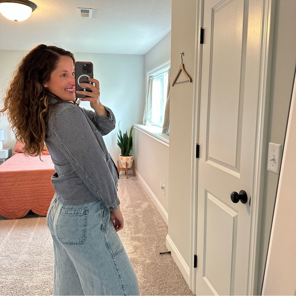 THE GREAT. Navy Blue White Red Star Button Front Jacket 1 Small - Picture 3 of 14